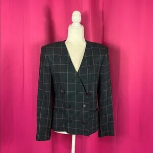 Vintage Harrison Kent green houndstooth checked blazer suit jacket, size 12